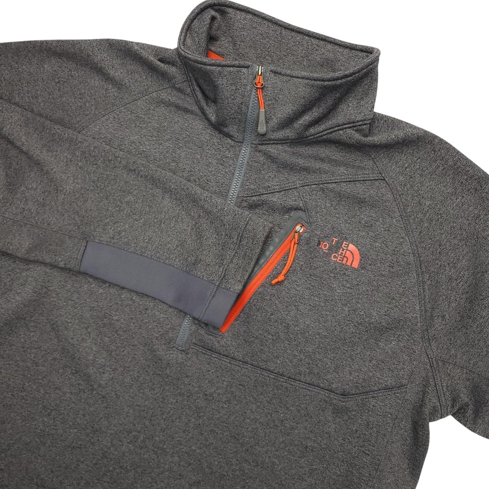The North Face Sweatshirt Mens Large Gray Fleece 1/4 Zip Pullover Chest Pocket‎